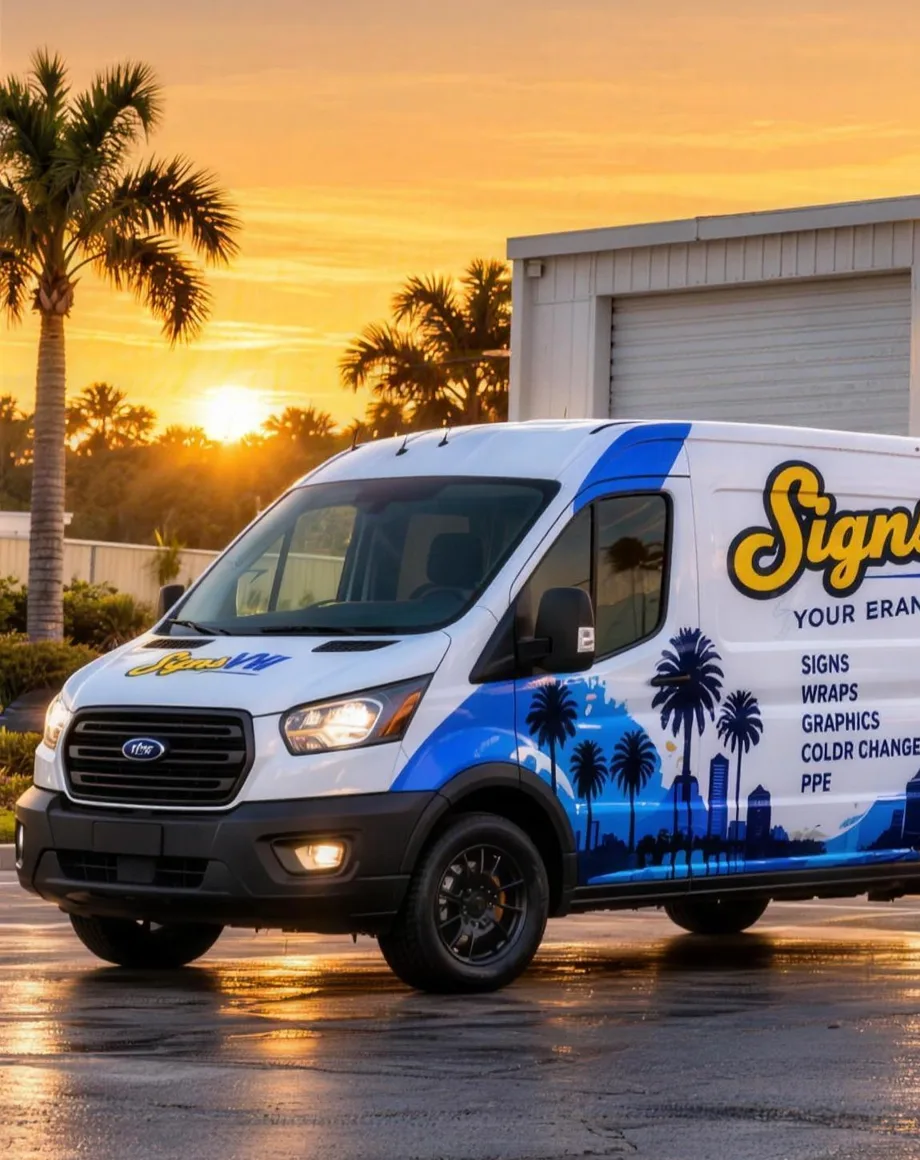 Commercial wrapped van at the Signs VW shop