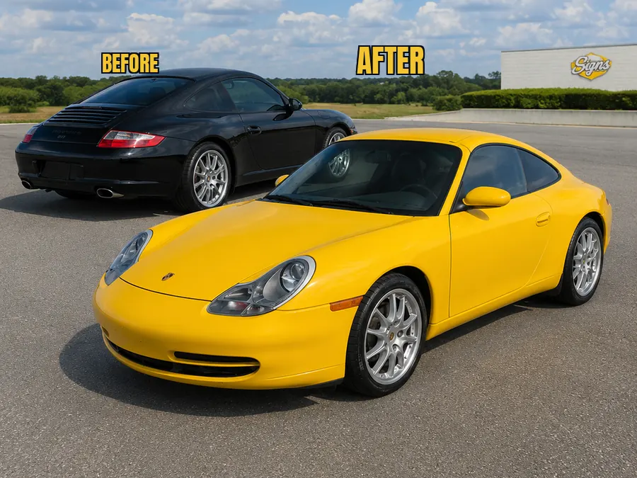 Color change wrap in our Orlando shop — black to yellow