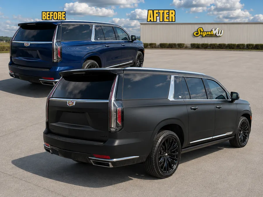 Color change wrap in our Orlando shop — blue to satin black