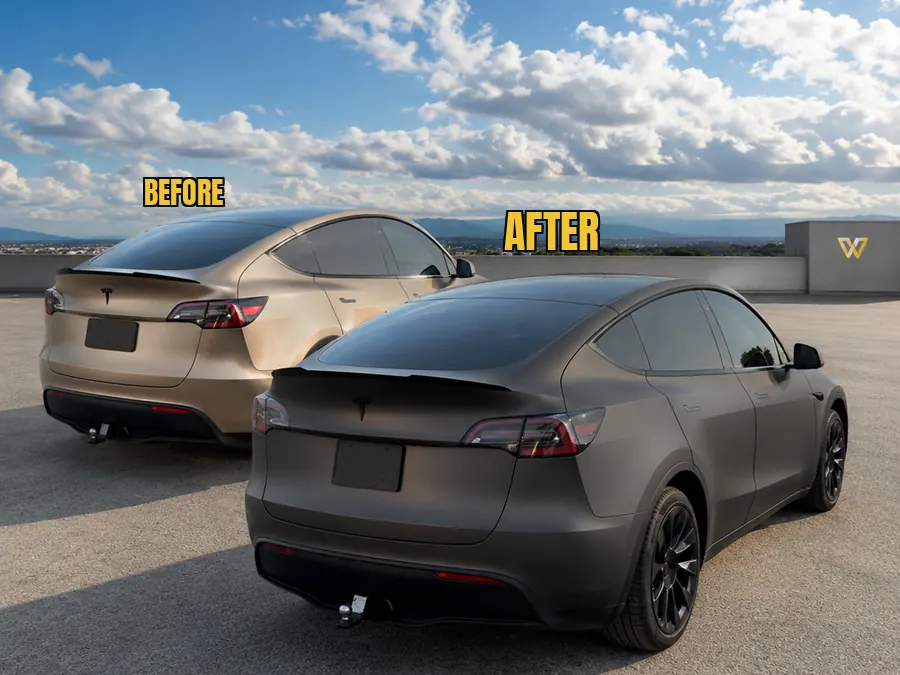 Color change wrap in our Orlando shop — champagne to satin grey