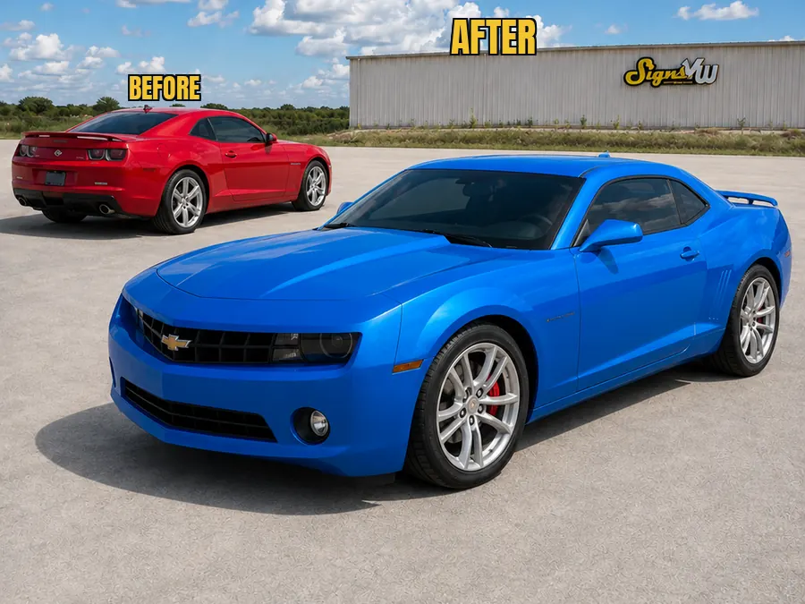 Color change wrap in our Orlando shop — red to electric blue