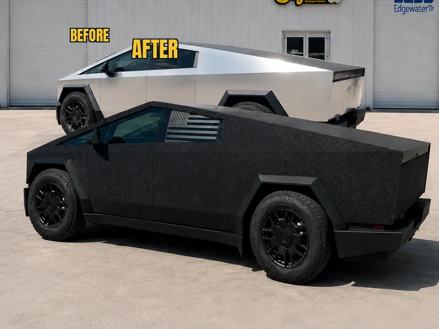 Color change wrap in our Orlando shop — stainless to textured black