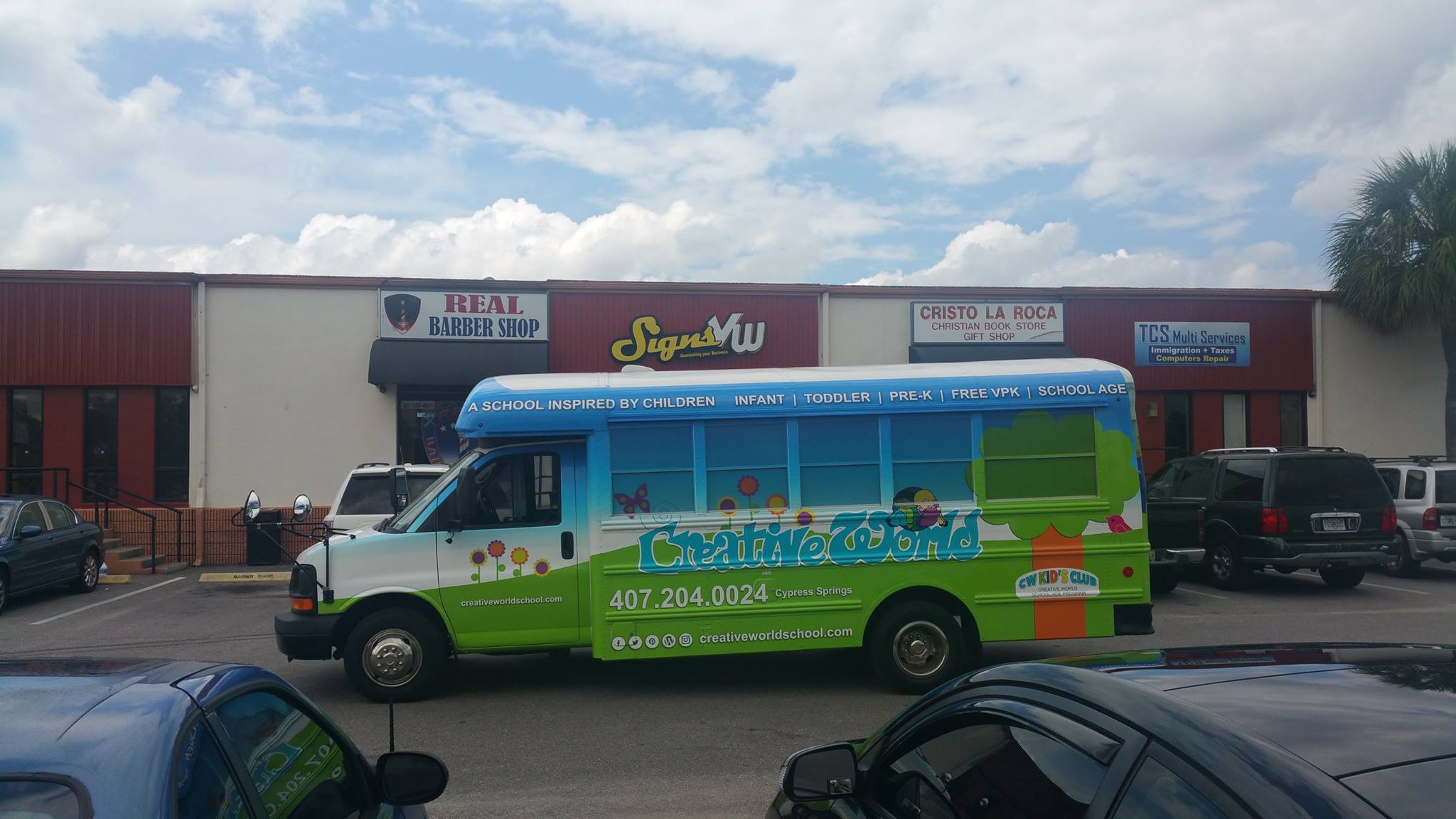 Bus wrapped with creative world advertising